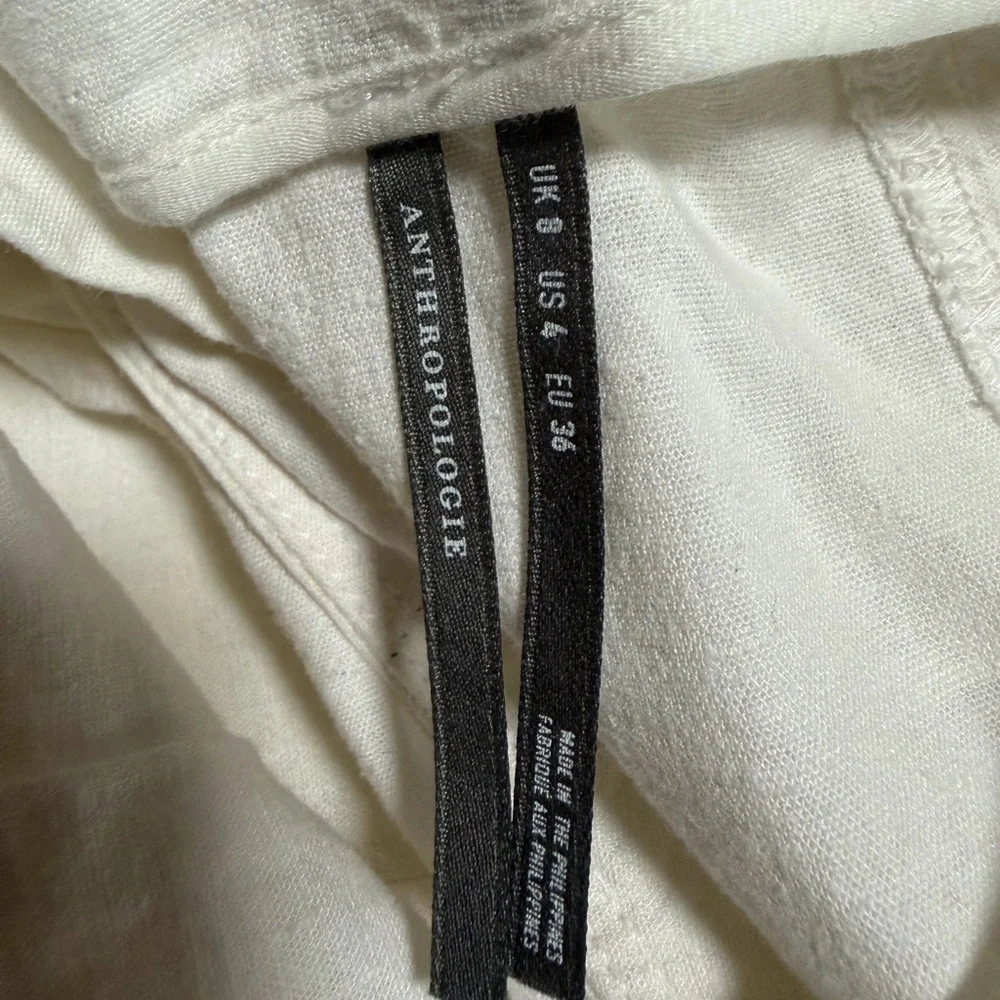 By Anthropologie White Linen Extended Waist Pants - Picture 10 of 11